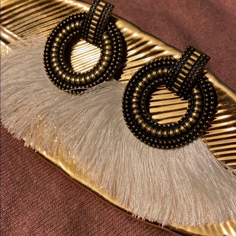White post back fringe earrings